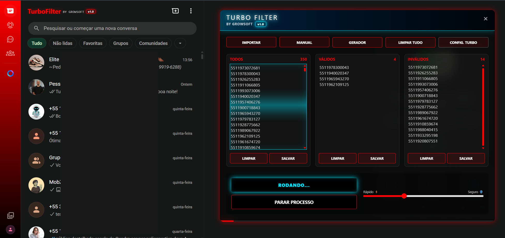 TurboFilter - Interface do software